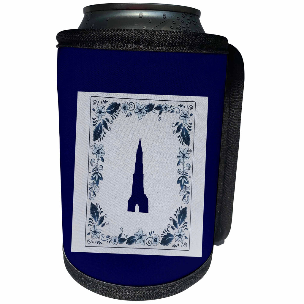 3dRose Kultjers Fun - Delft blue tile church - Can Cooler Bottle Wrap (cc_282734)