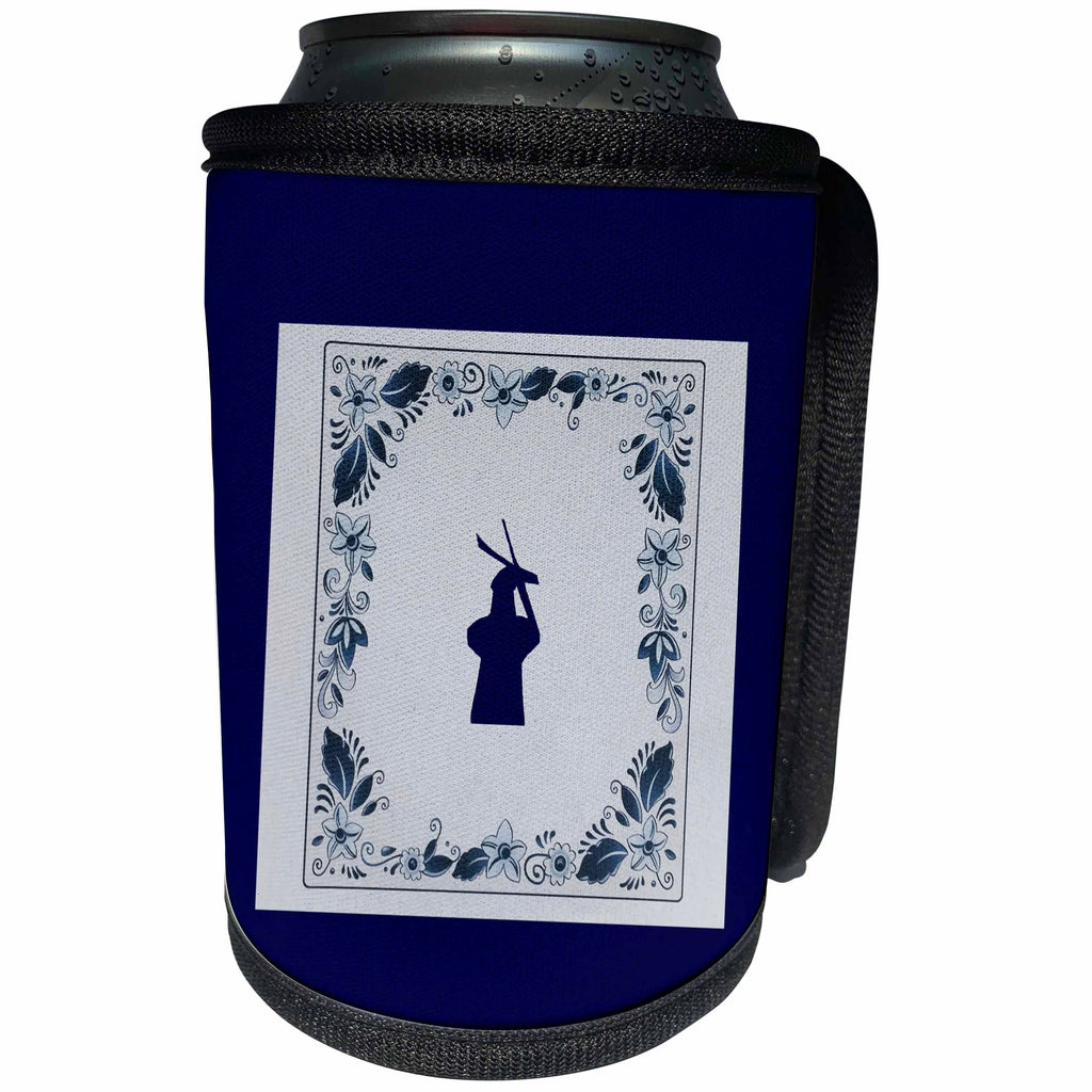 3dRose Kultjers Fun - Delft blue tile windmill - Can Cooler Bottle Wrap (cc_282735)