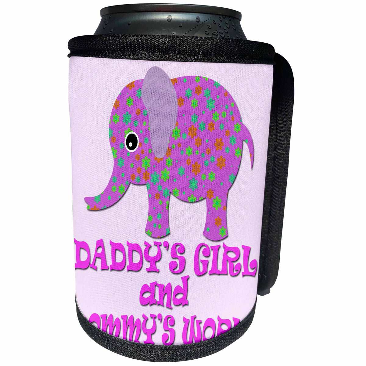 3dRose RinaPiro Kids - Daddys girl and Mommys world. Elephant. Pink background. - Can Cooler Bottle Wrap (cc_282815)