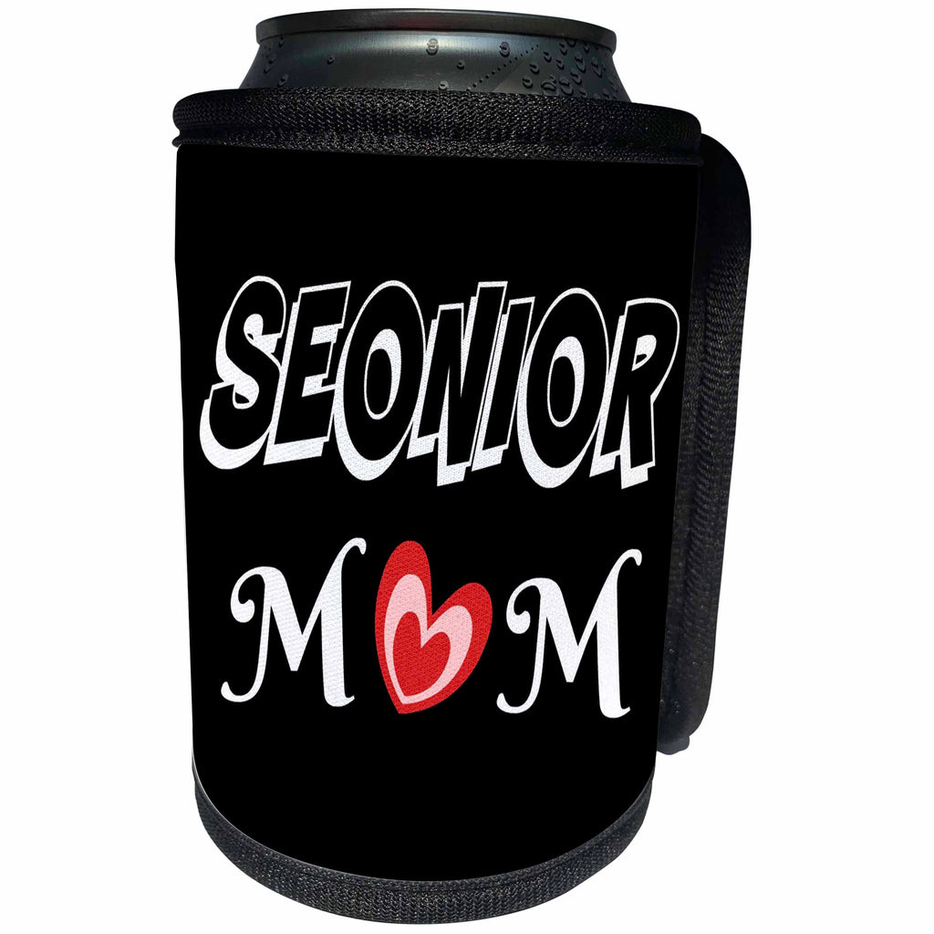 3dRose RinaPiro Graduation Sayings - Senior Mom. Heart. Black and white. - Can Cooler Bottle Wrap (cc_282822)