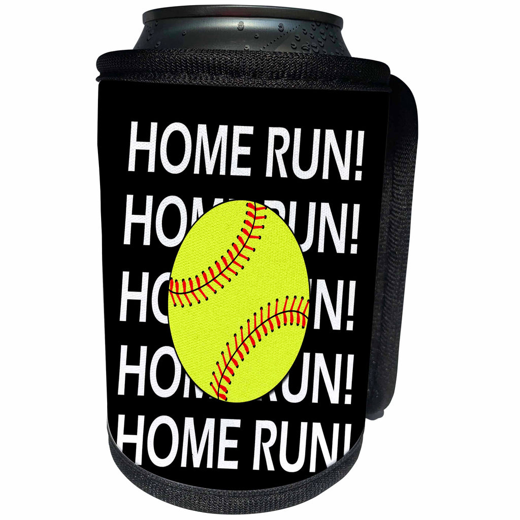 3dRose RinaPiro Sport Sayings - Home Run. Softball. - Can Cooler Bottle Wrap (cc_282856)