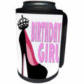 3dRose Birthday Quotes - Birthday Girl. High heel shoe. Crown. Red lips. - Can Cooler Bottle Wrap (cc_282865)