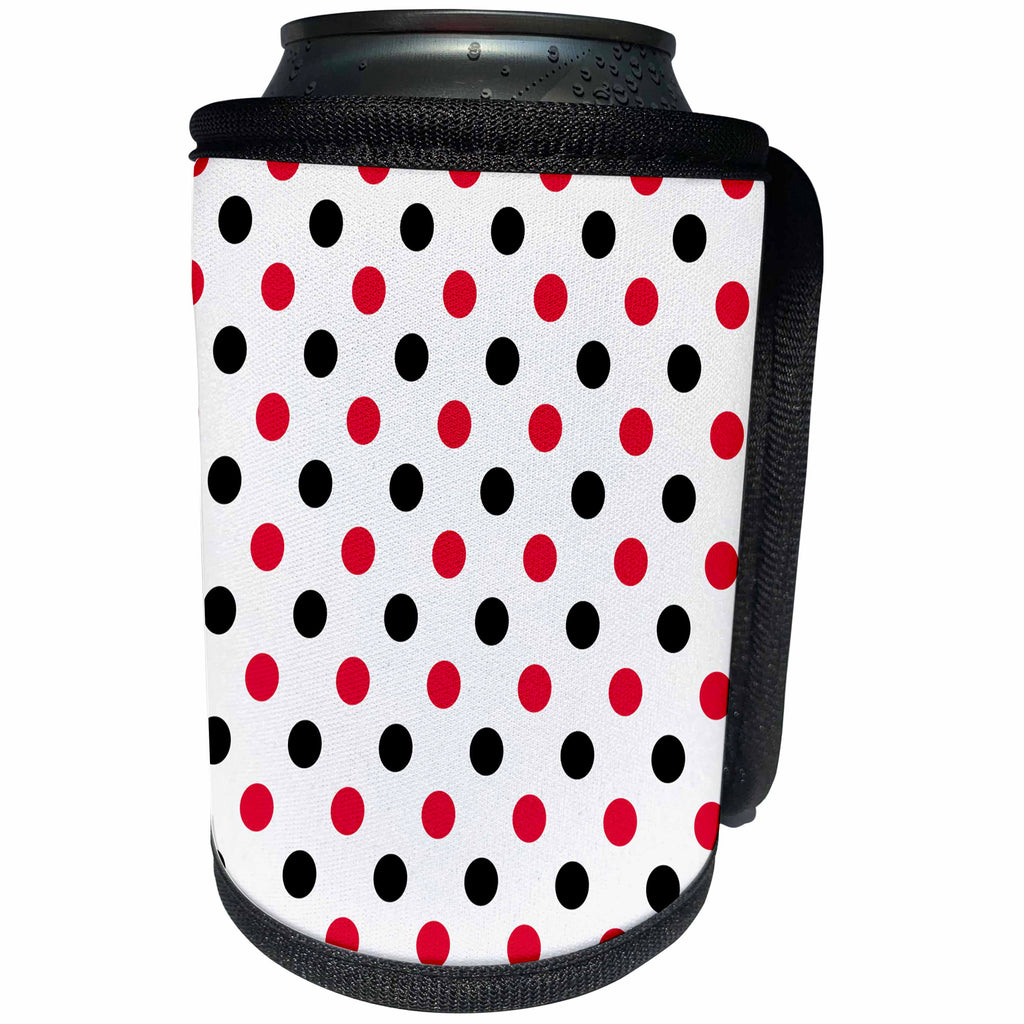 3dRose Anne Marie Baugh - Patterns - Cute Red, Black, and White Polka Dots - Can Cooler Bottle Wrap (cc_282873)