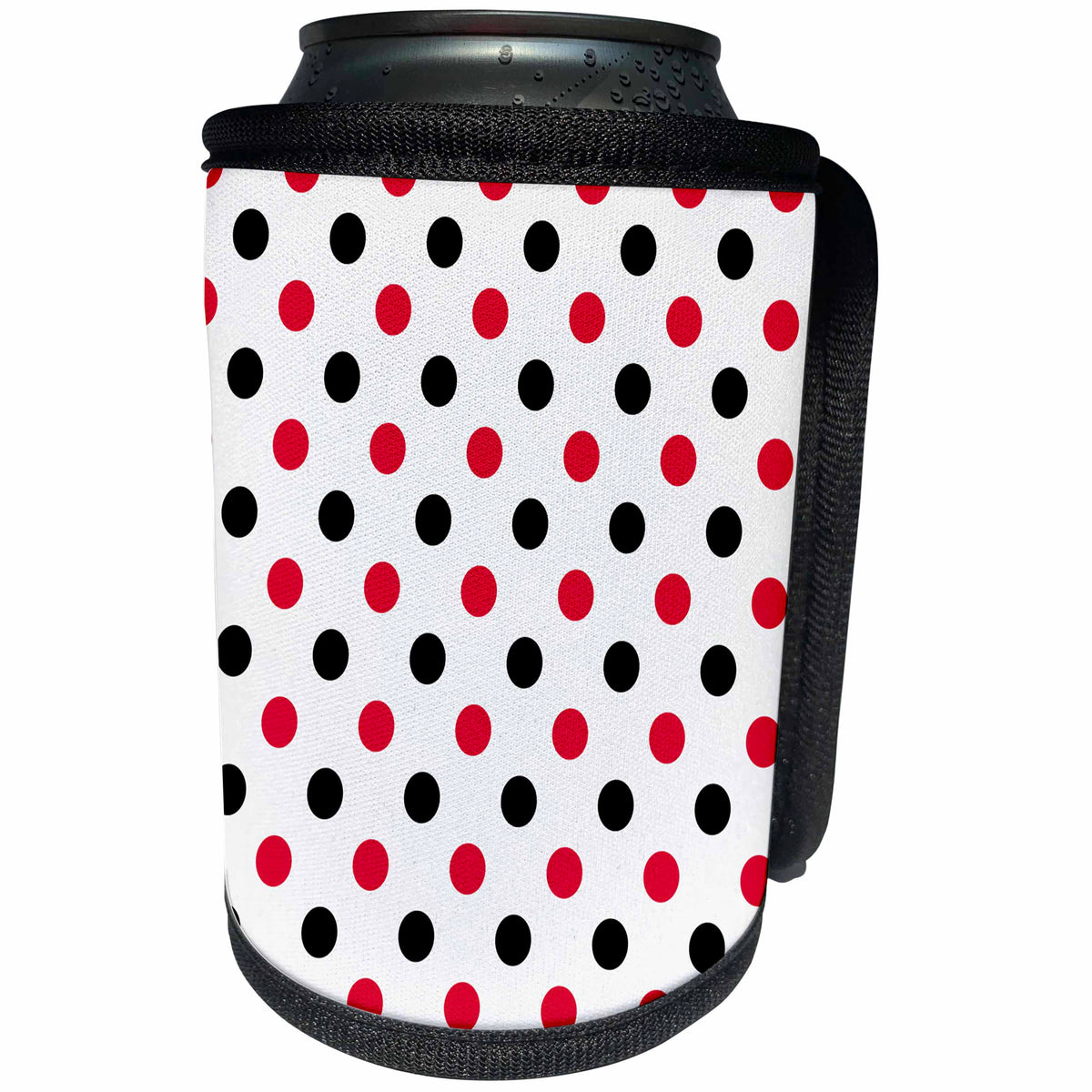 3dRose Anne Marie Baugh - Patterns - Cute Red, Black, and White Polka Dots - Can Cooler Bottle Wrap (cc_282873)
