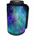 3dRose Anne Marie Baugh - Design - Pretty Green and Purple Watercolor With String Light Drops - Can Cooler Bottle Wrap (cc_283049)