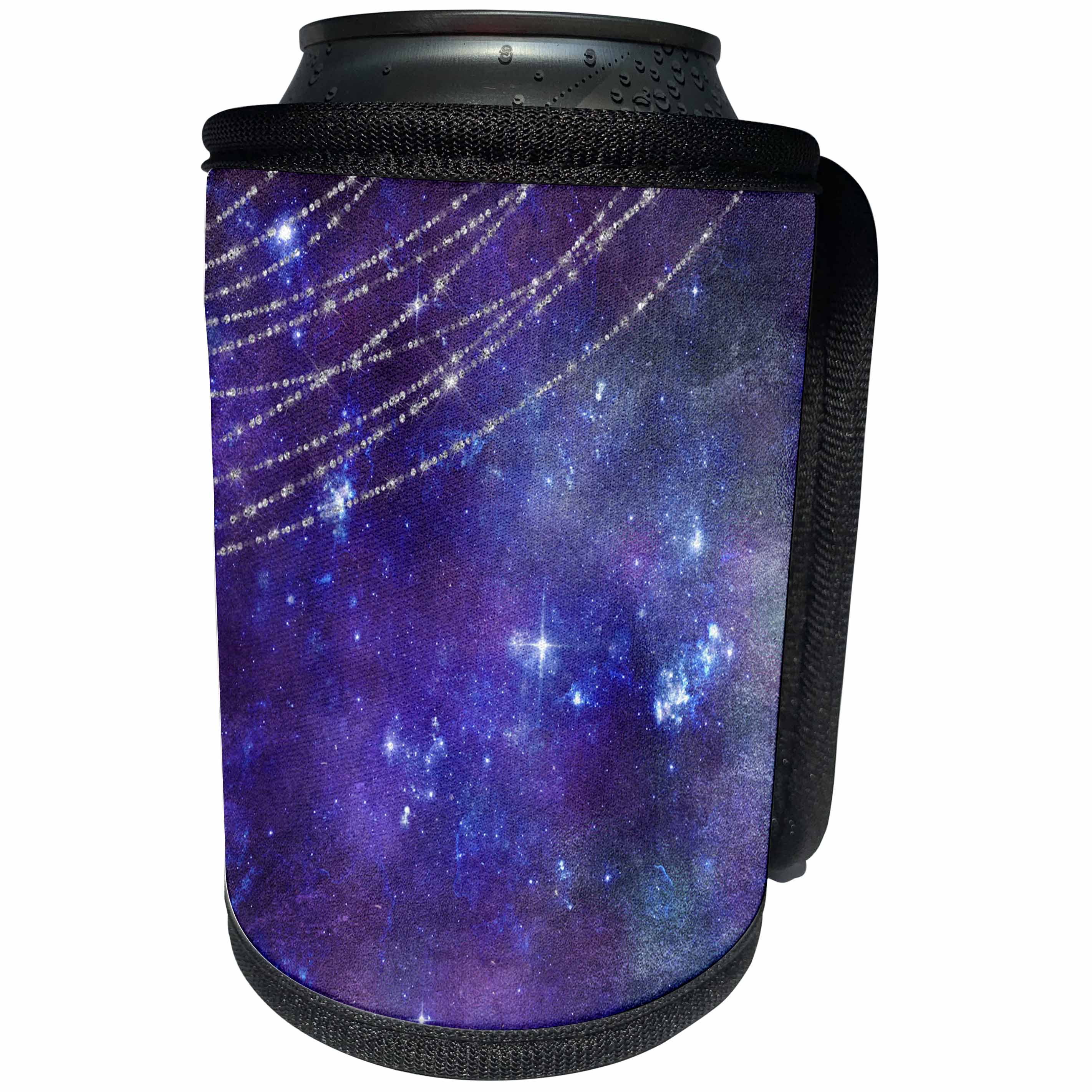 3dRose Anne Marie Baugh - Design - Pretty Blue Watercolor Galaxy Night With Printed String Lights - Can Cooler Bottle Wrap (cc_283051)