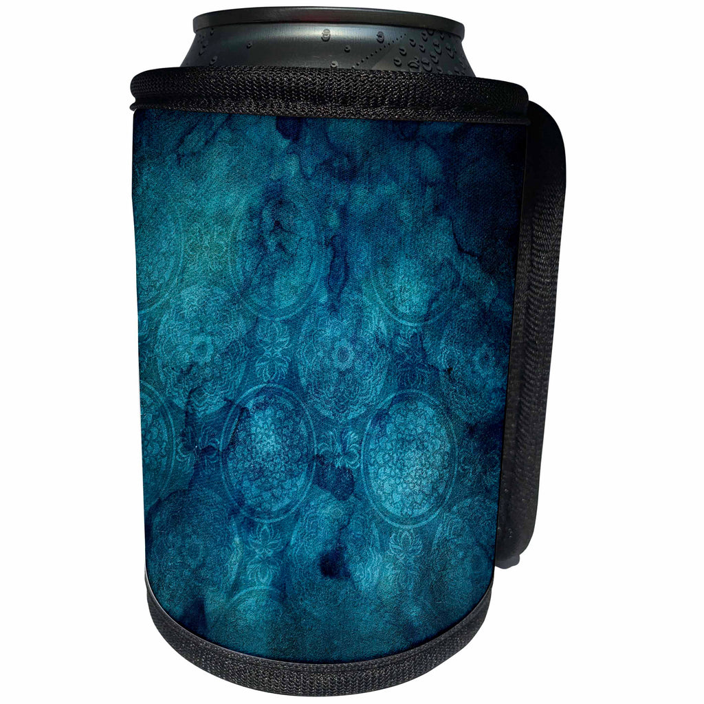 3dRose Anne Marie Baugh - Patterns - Pretty Blue Grunge Mandela Pattern - Can Cooler Bottle Wrap (cc_283062)