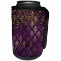 3dRose Anne Marie Baugh - Design - Pretty Faux Gold Damask On Purple With Sparkle String Lights - Can Cooler Bottle Wrap (cc_283070)