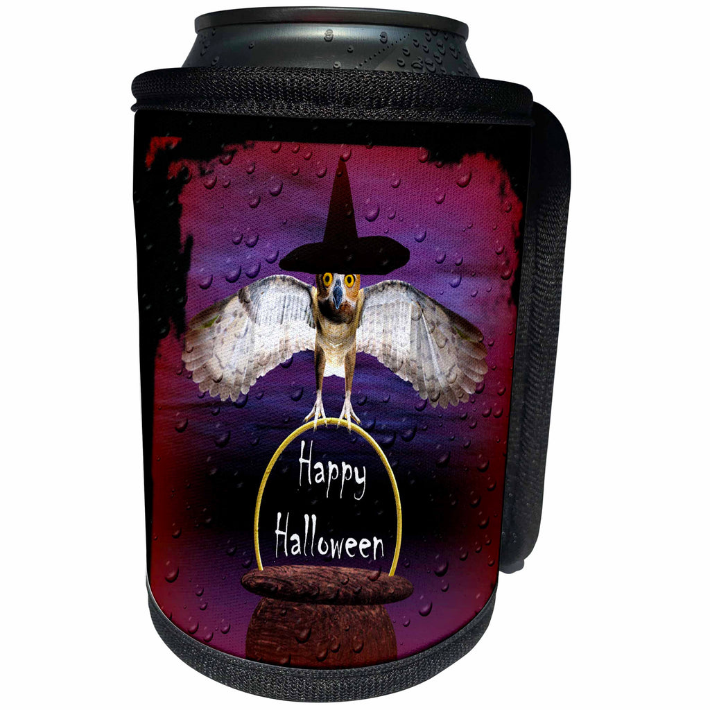3dRose WhiteOak Art Designs Halloween - Halloween Owl Owl with Cauldron - Can Cooler Bottle Wrap (cc_28308)