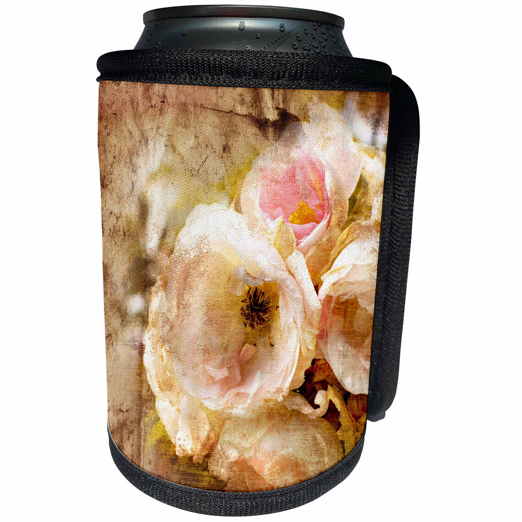 3dRose Anne Marie Baugh - Collage - Vintage Pink and White Rose Collage Design - Can Cooler Bottle Wrap (cc_283084)