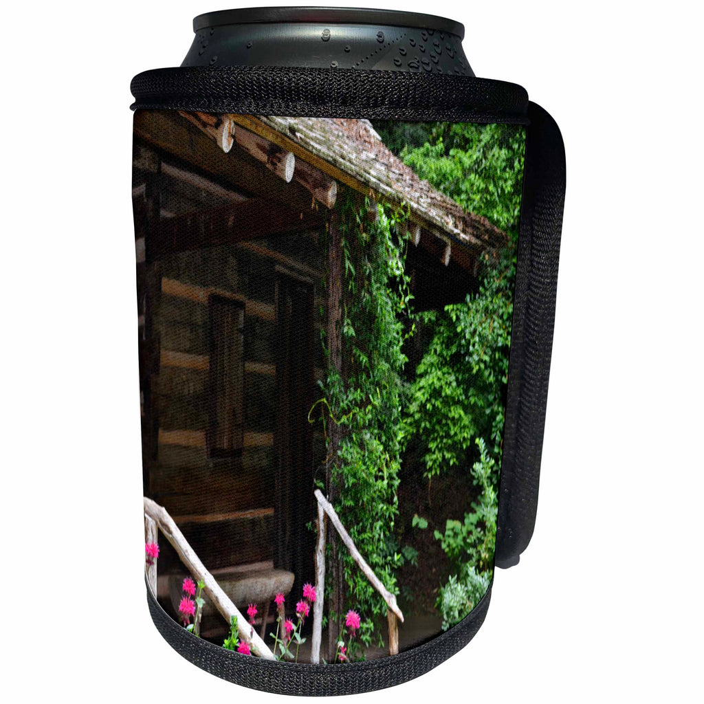 3dRose WhiteOak Photography Nature Scenes - Cabin 0065 Cabin in the woods - Can Cooler Bottle Wrap (cc_28309)