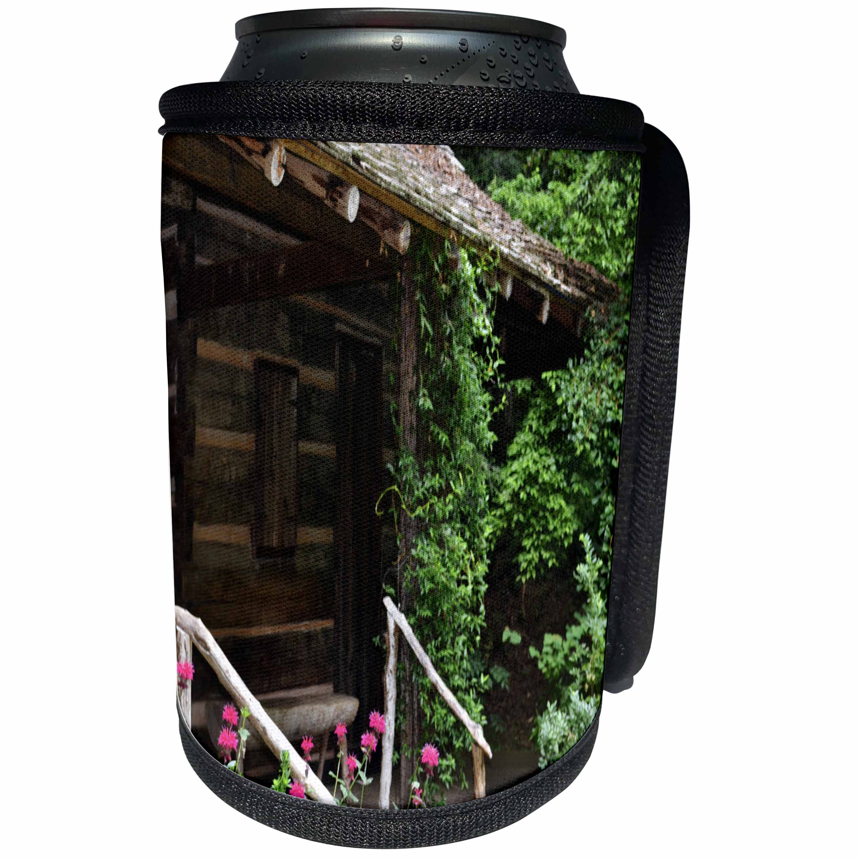 3dRose WhiteOak Photography Nature Scenes - Cabin 0065 Cabin in the woods - Can Cooler Bottle Wrap (cc_28309)