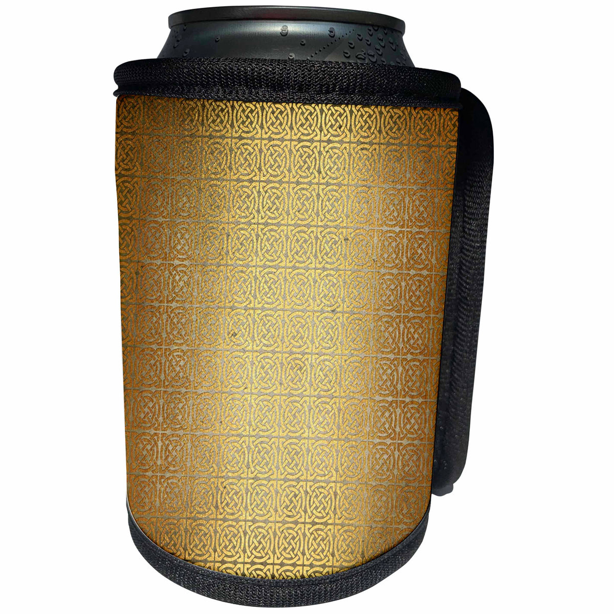 3dRose Anne Marie Baugh - Patterns - Fancy Faux Gold Celtic Circles In Knots Pattern - Can Cooler Bottle Wrap (cc_283105)