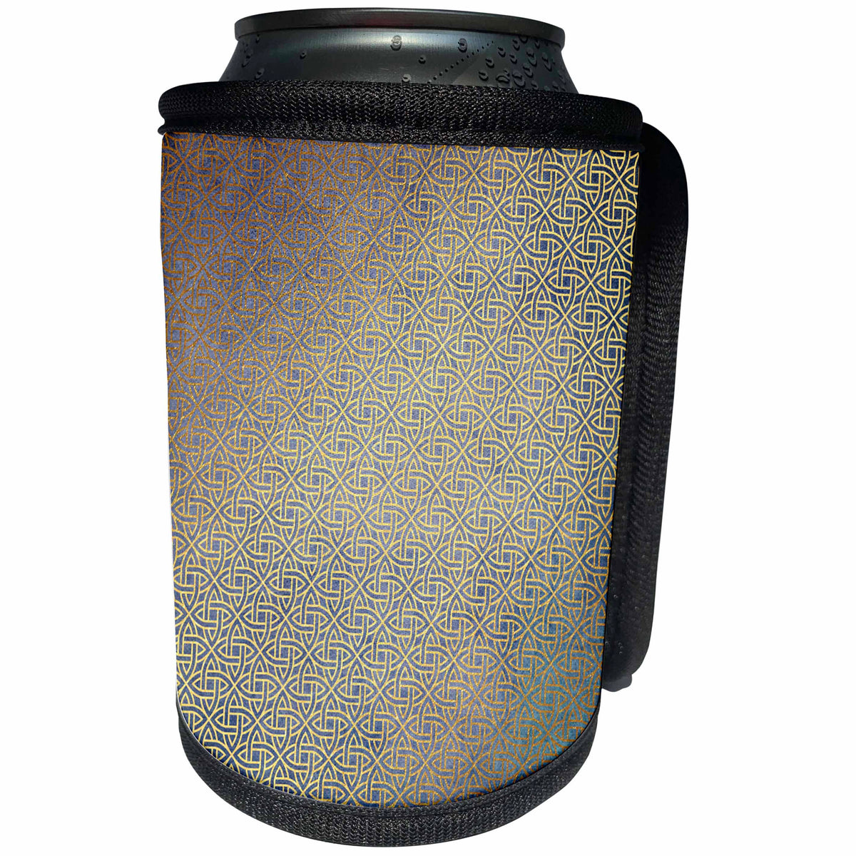 3dRose Anne Marie Baugh - Patterns - Fancy Faux Gold and Blue Celtic Circle Diamond Pattern - Can Cooler Bottle Wrap (cc_283107)