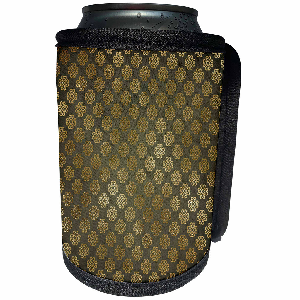 3dRose Anne Marie Baugh - Patterns - Fancy Faux Gold Celtic Love Knots On Green Pattern - Can Cooler Bottle Wrap (cc_283113)