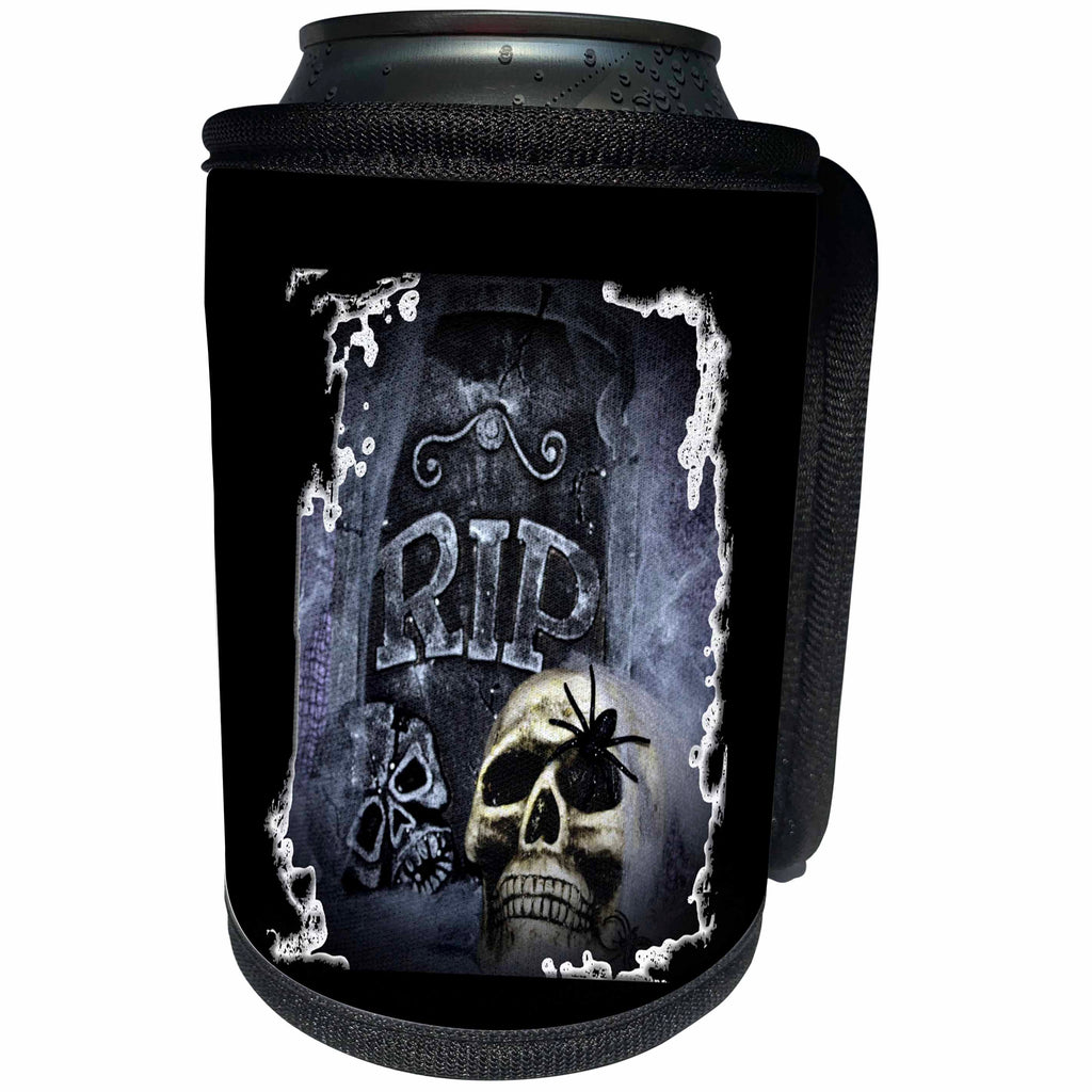 3dRose WhiteOaks Halloween Skulls - Grave Marker and Skull Halloween Skull Design - Can Cooler Bottle Wrap (cc_28314)