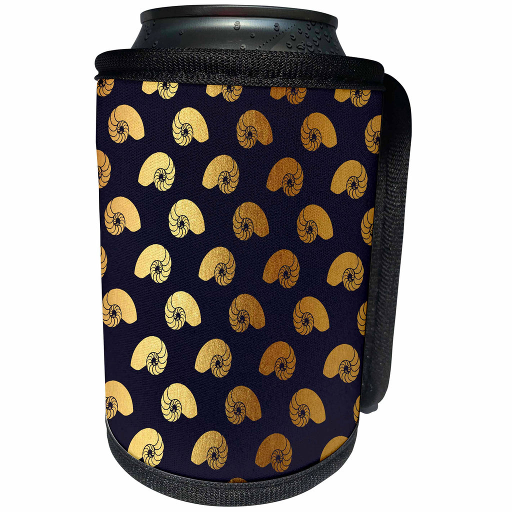 3dRose Anne Marie Baugh - Patterns - Glam Faux Gold Seashell Conch On A Deep Purple Background - Can Cooler Bottle Wrap (cc_283146)