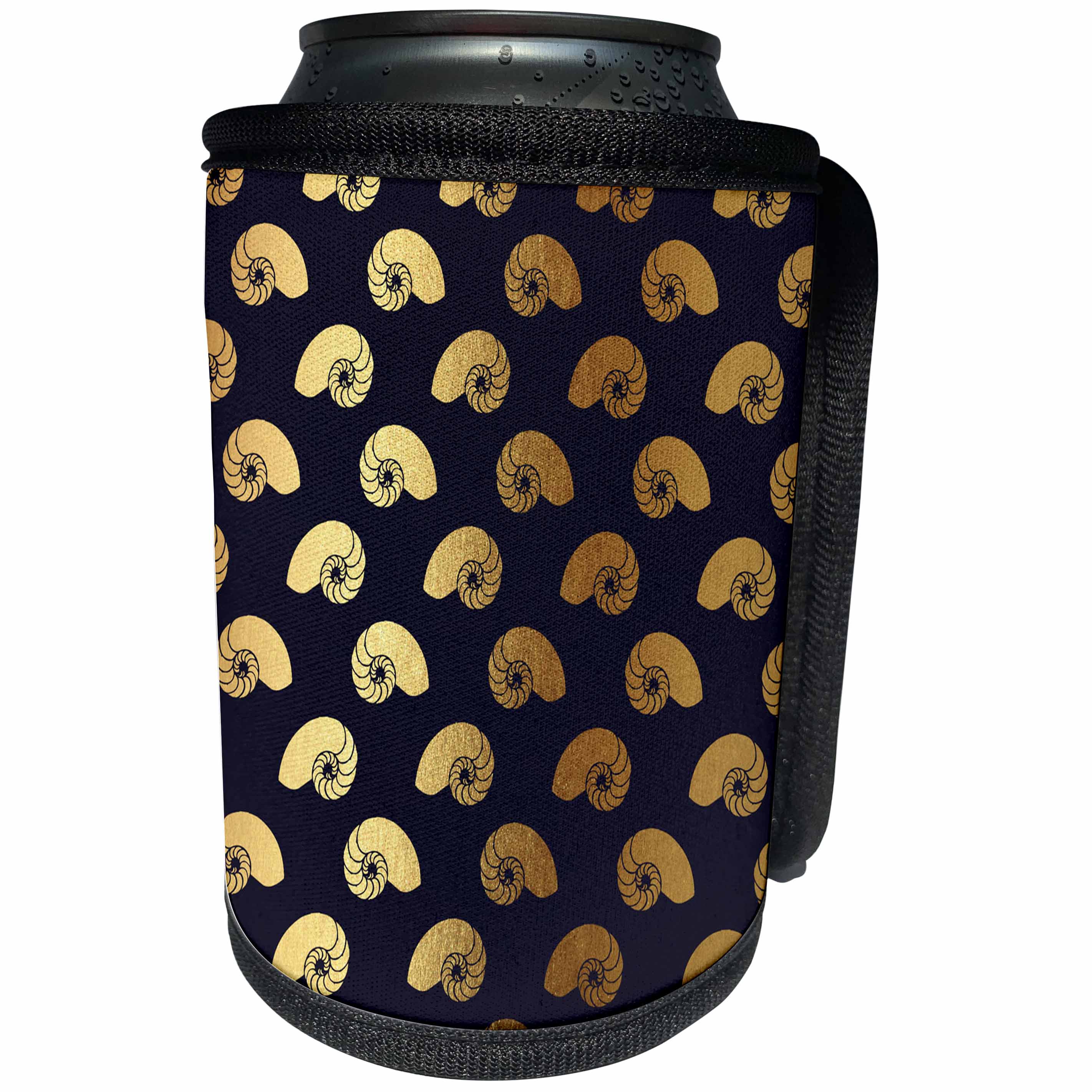 3dRose Anne Marie Baugh - Patterns - Glam Faux Gold Seashell Conch On A Deep Purple Background - Can Cooler Bottle Wrap (cc_283146)