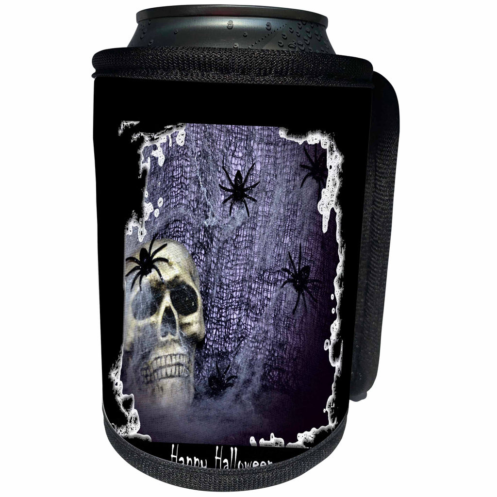 3dRose WhiteOaks Halloween Skulls - Web Spider and Skull Halloween Skull Design - Can Cooler Bottle Wrap (cc_28315)