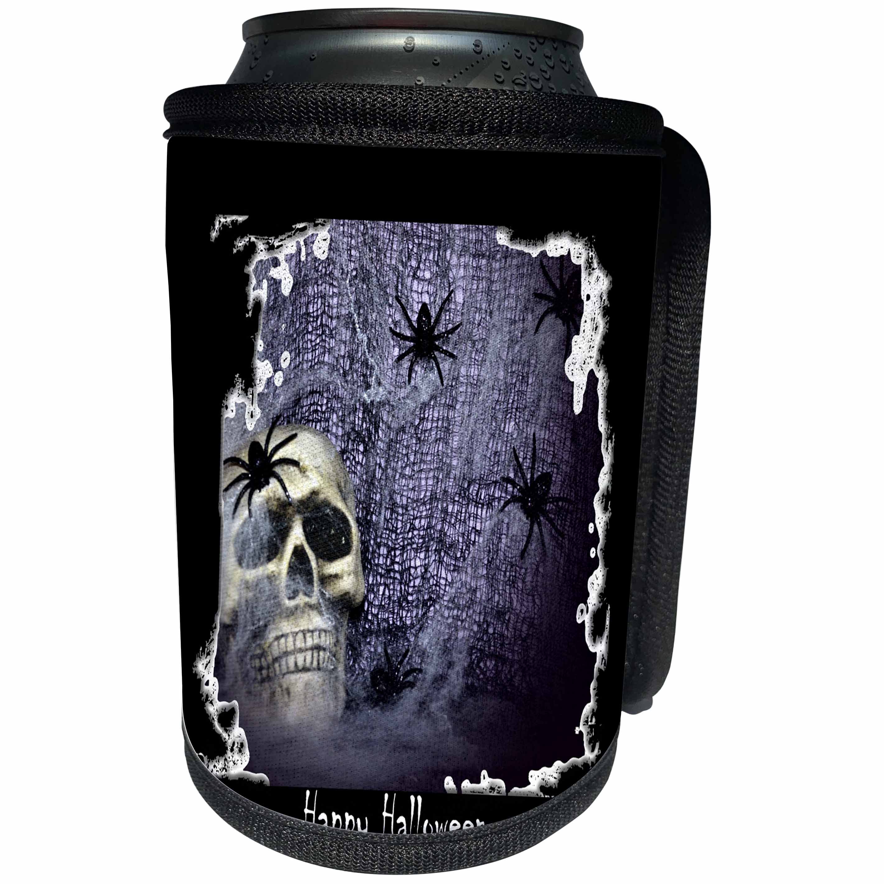 3dRose WhiteOaks Halloween Skulls - Web Spider and Skull Halloween Skull Design - Can Cooler Bottle Wrap (cc_28315)
