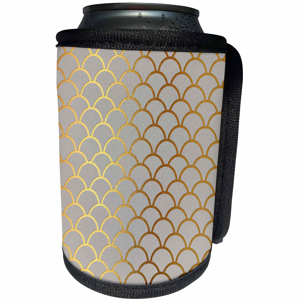 3dRose Anne Marie Baugh - Patterns - Chic Faux Gold Outlined Mermaid Light Pink Scallops Pattern - Can Cooler Bottle Wrap (cc_283158)