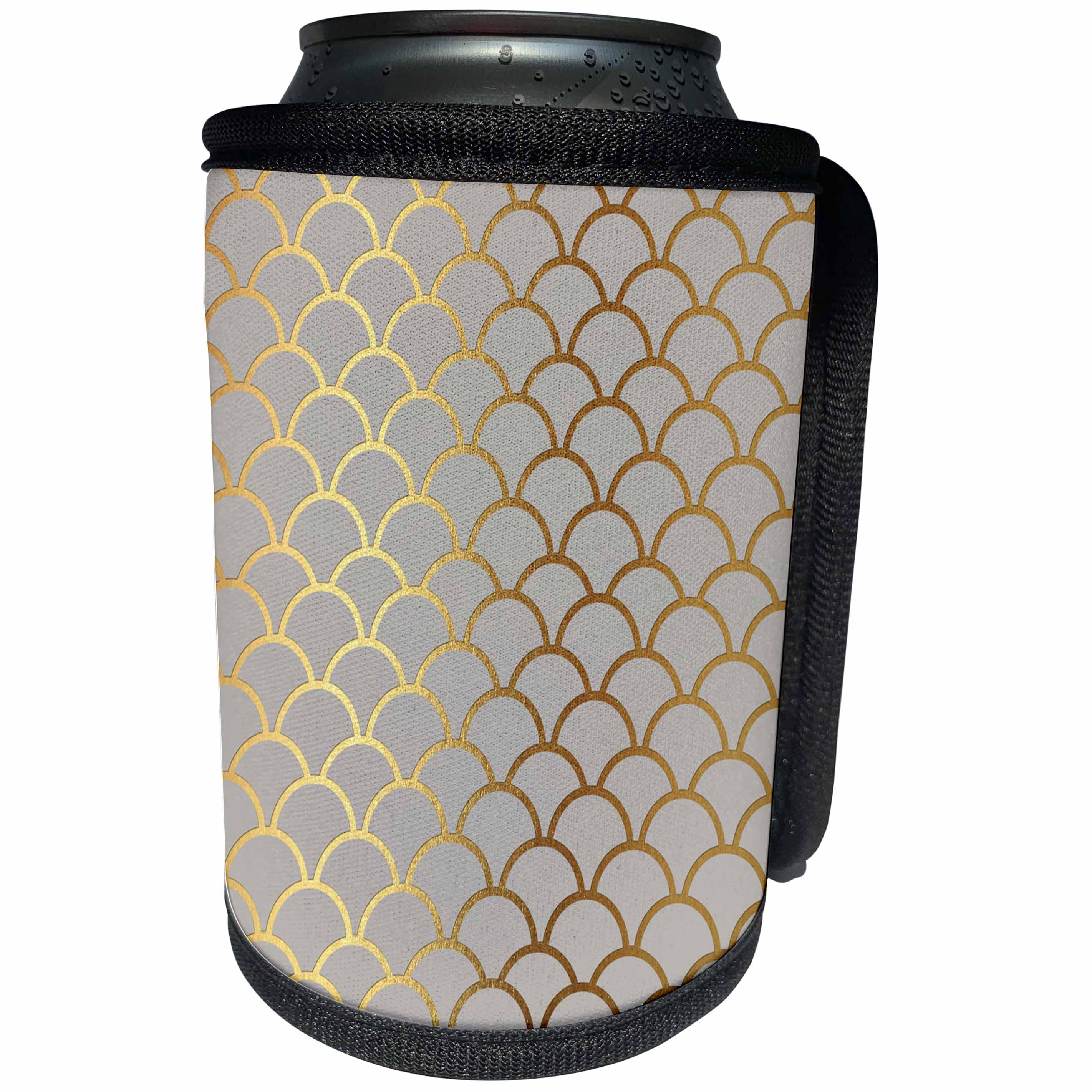 3dRose Anne Marie Baugh - Patterns - Chic Faux Gold Outlined Mermaid Light Pink Scallops Pattern - Can Cooler Bottle Wrap (cc_283158)