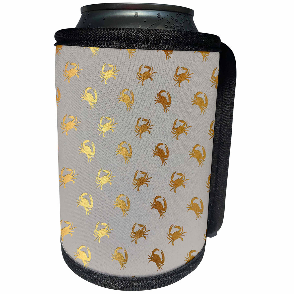 3dRose Anne Marie Baugh - Patterns - Chic Faux Gold Crabs On A Pink Background Pattern - Can Cooler Bottle Wrap (cc_283159)