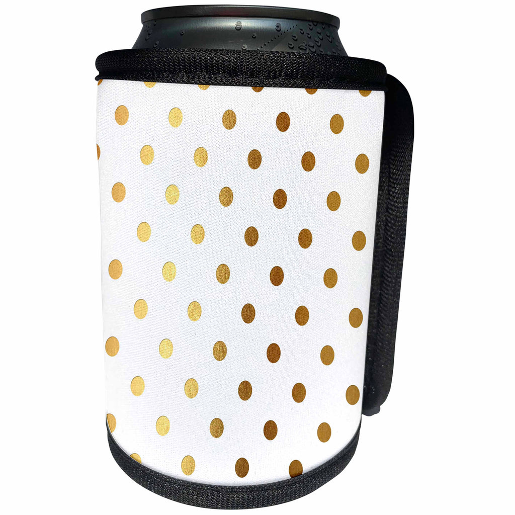 3dRose Anne Marie Baugh - Patterns - Glam Faux Gold Dots On A White Background - Can Cooler Bottle Wrap (cc_283161)