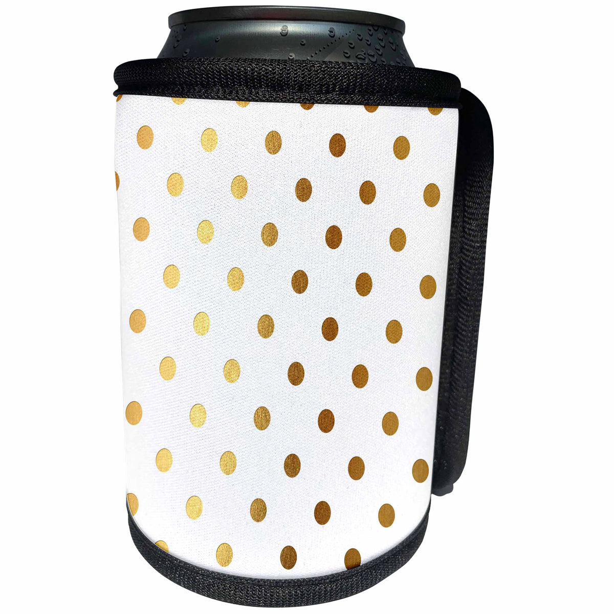 3dRose Anne Marie Baugh - Patterns - Glam Faux Gold Dots On A White Background - Can Cooler Bottle Wrap (cc_283161)