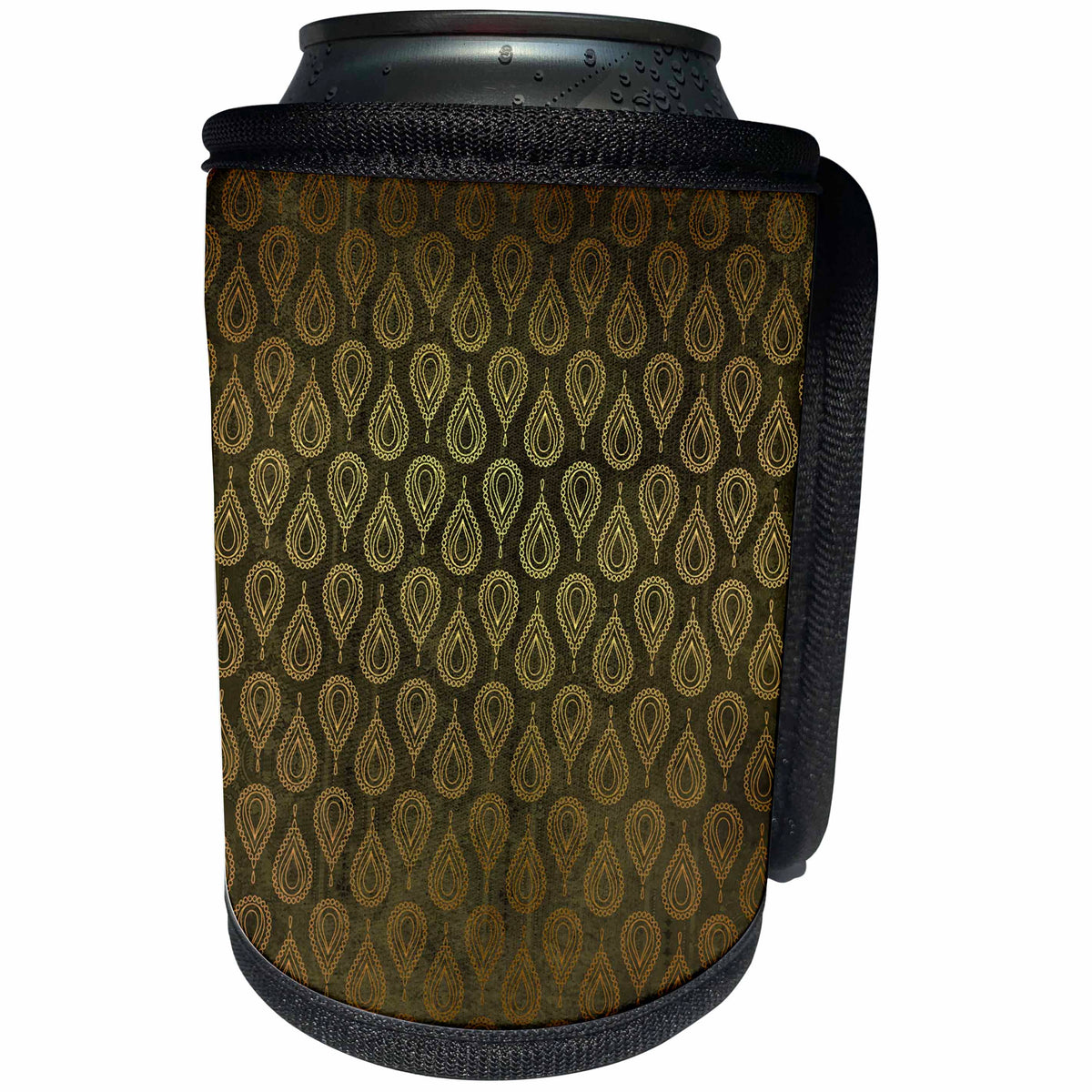 3dRose Anne Marie Baugh - Patterns - Pretty Faux Gold Art Deco Tear Drop Pattern On Green - Can Cooler Bottle Wrap (cc_283165)