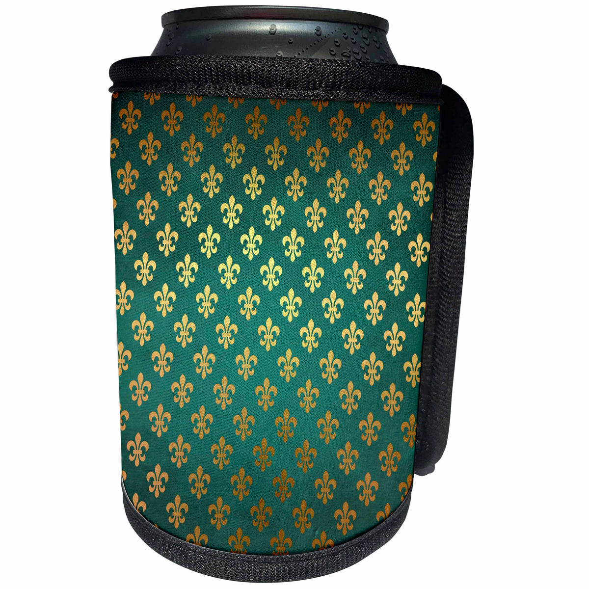 3dRose Anne Marie Baugh - Patterns - Chic Faux Gold Fleur De Lis On A Gradient Green Background - Can Cooler Bottle Wrap (cc_283168)