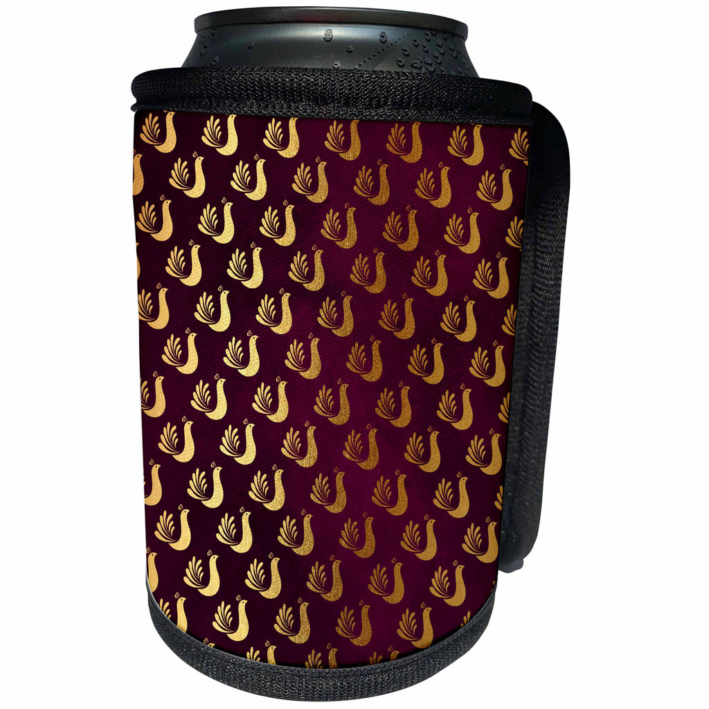 3dRose Anne Marie Baugh - Patterns - Pretty Faux Gold Art Deco Birds On A Deep Purple Background - Can Cooler Bottle Wrap (cc_283175)