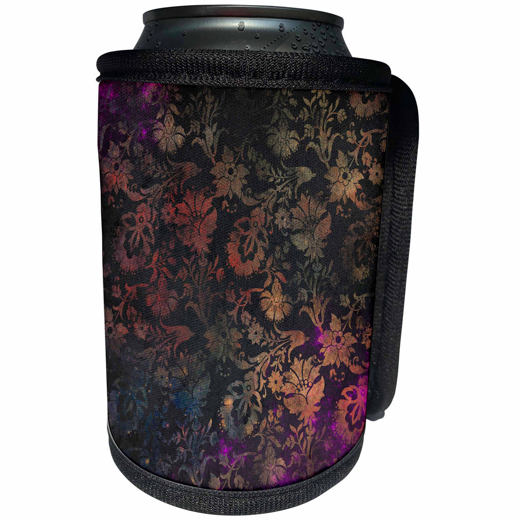 3dRose Anne Marie Baugh - Patterns - Elegant Gradient Pink and Purple Art Deco Floral Pattern - Can Cooler Bottle Wrap (cc_283178)