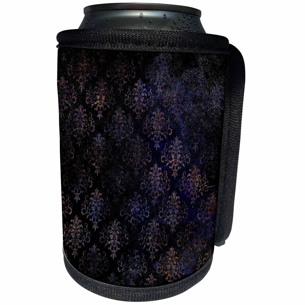 3dRose Anne Marie Baugh - Patterns - Pretty Black and Blue Grunge Diamond Damask Pattern - Can Cooler Bottle Wrap (cc_283181)