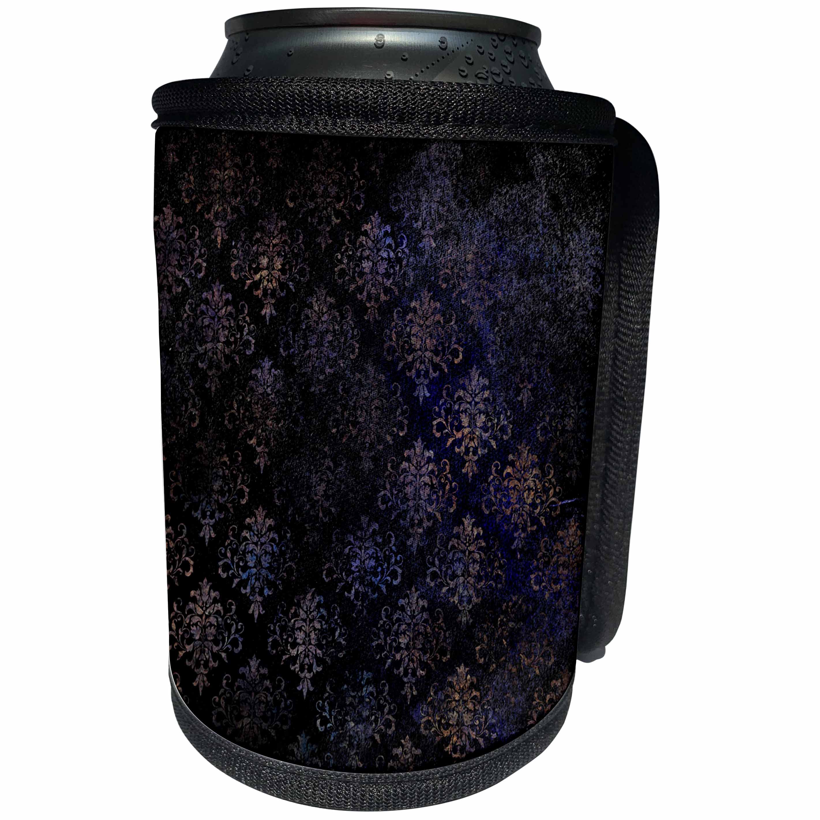 3dRose Anne Marie Baugh - Patterns - Pretty Black and Blue Grunge Diamond Damask Pattern - Can Cooler Bottle Wrap (cc_283181)