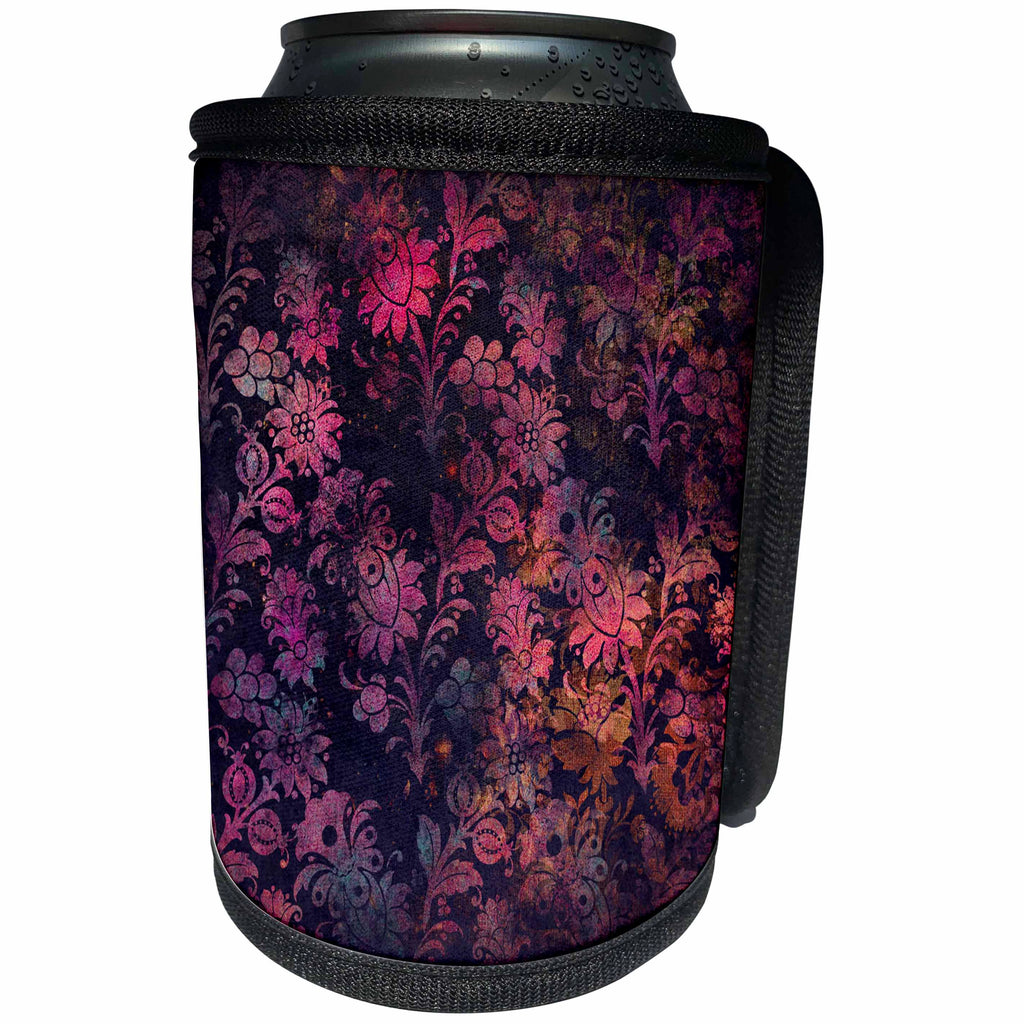 3dRose Anne Marie Baugh - Patterns - Pretty Bright Pink and Dark Blue Gradient Grunge Floral Pattern - Can Cooler Bottle Wrap (cc_283193)