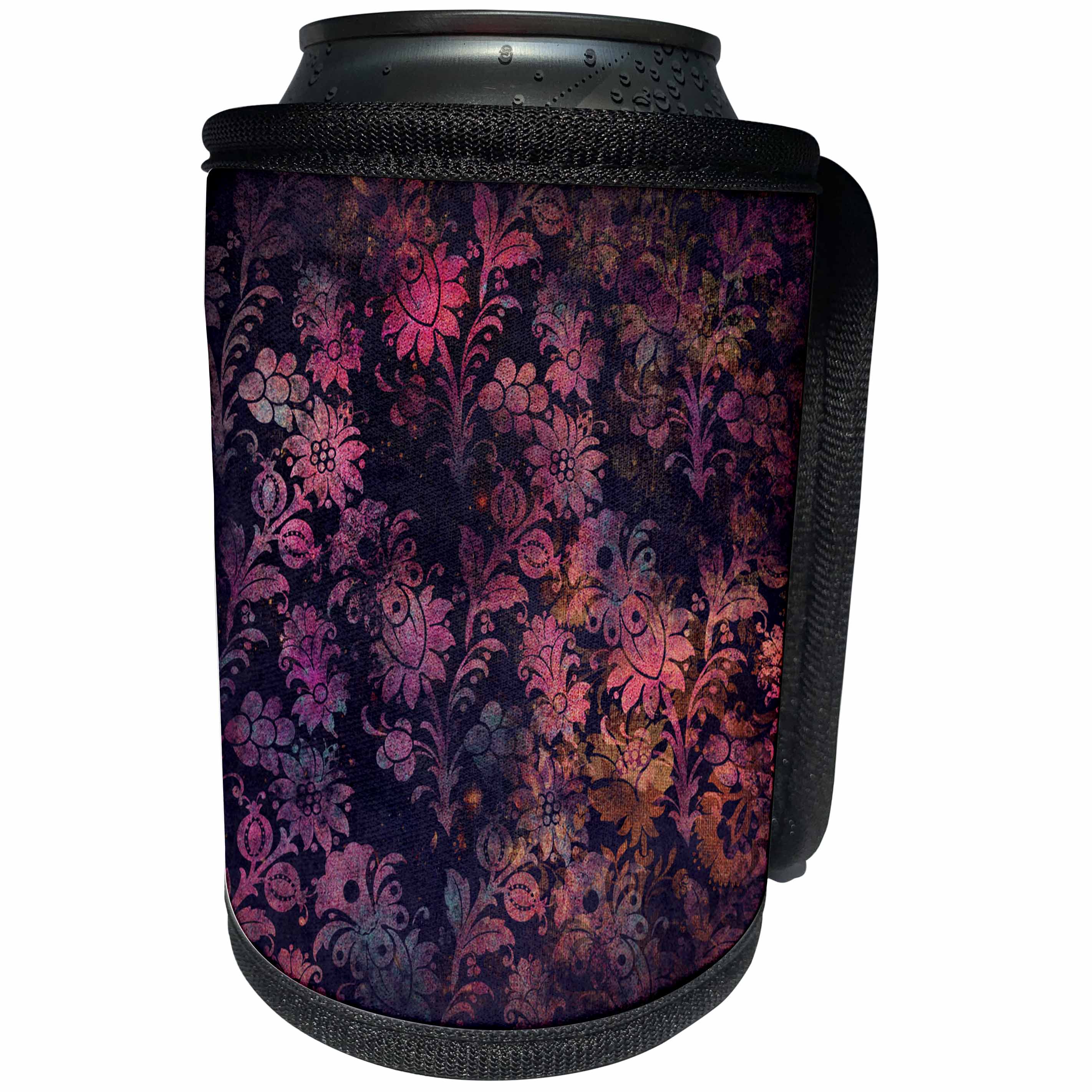 3dRose Anne Marie Baugh - Patterns - Pretty Bright Pink and Dark Blue Gradient Grunge Floral Pattern - Can Cooler Bottle Wrap (cc_283193)