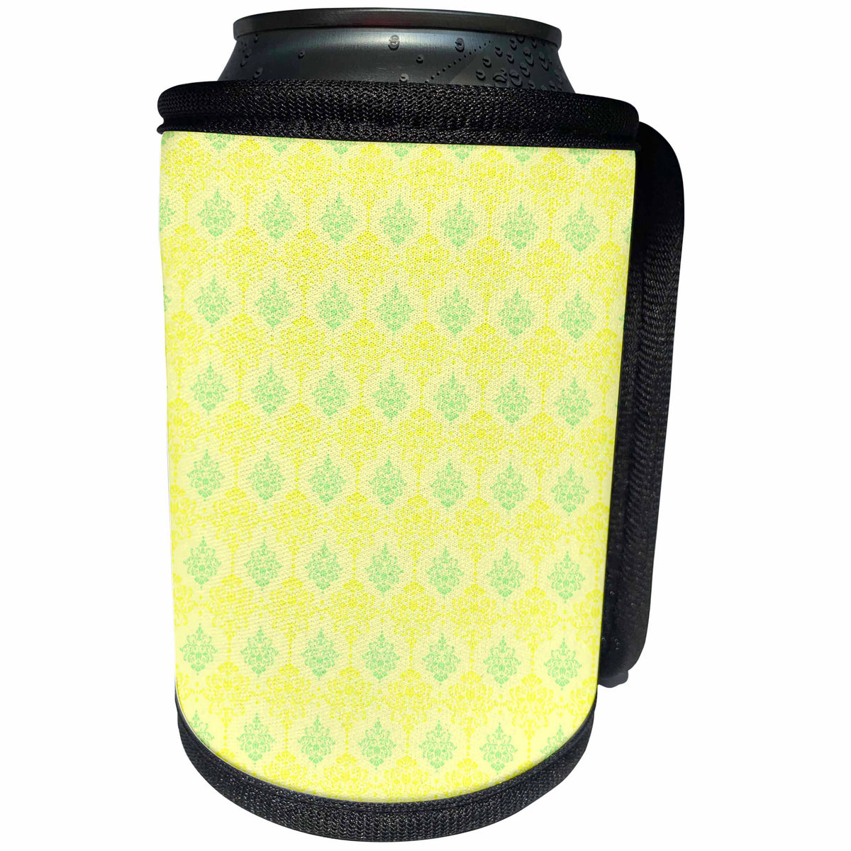 3dRose Anne Marie Baugh - Patterns - Pretty Bright Yellow and Green Damask Pattern - Can Cooler Bottle Wrap (cc_283200)