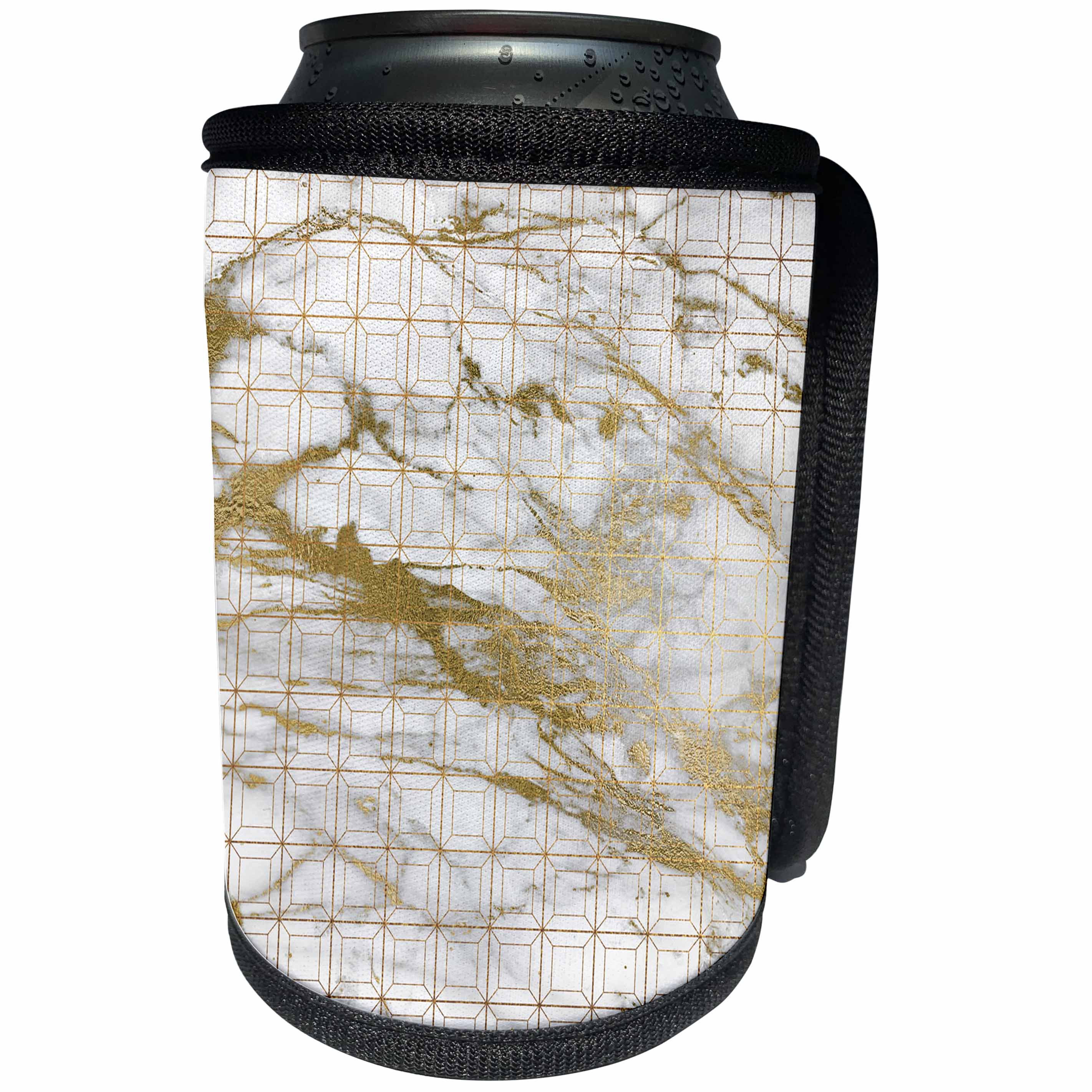 3dRose Anne Marie Baugh - Patterns - Contemporary Faux Gold Squares On A Marble Background - Can Cooler Bottle Wrap (cc_283225)