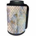 3dRose Anne Marie Baugh - Patterns - Chic Faux Gold Fancy Art Deco Fans On Blue and Gold Marble - Can Cooler Bottle Wrap (cc_283228)