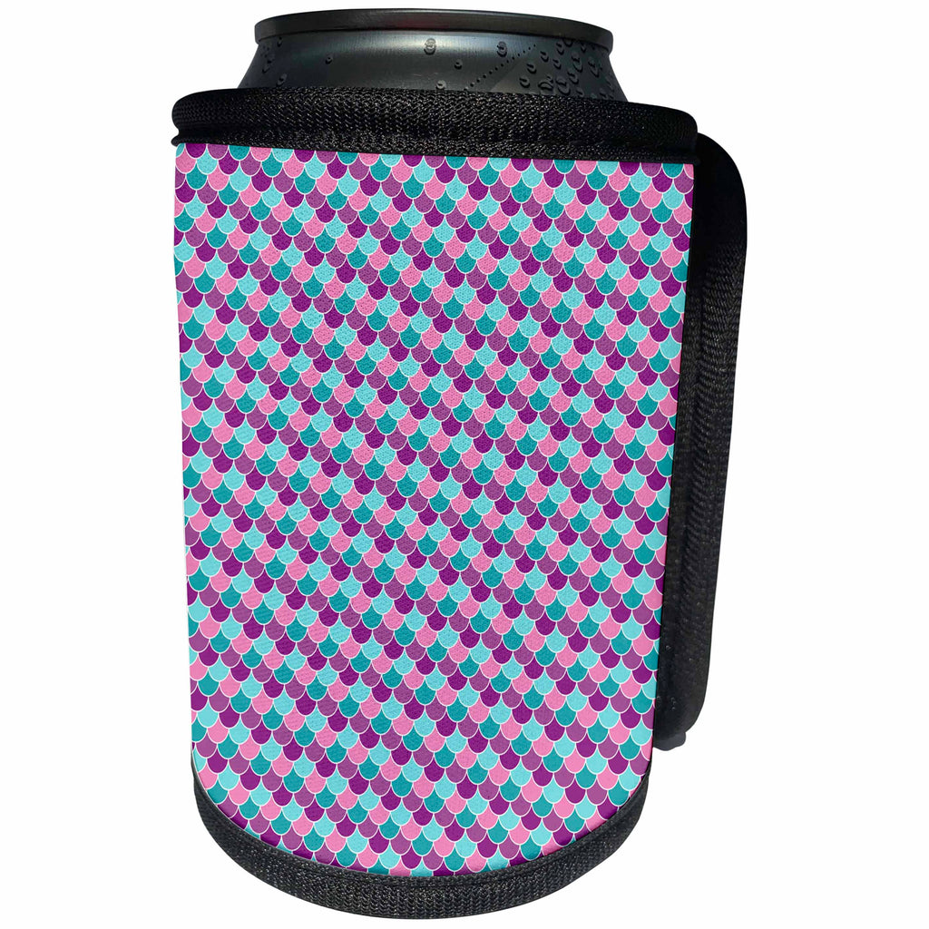 3dRose Anne Marie Baugh - Patterns - Pink, Purple, and Light Blue Mermaid Scallops Pattern - Can Cooler Bottle Wrap (cc_283238)