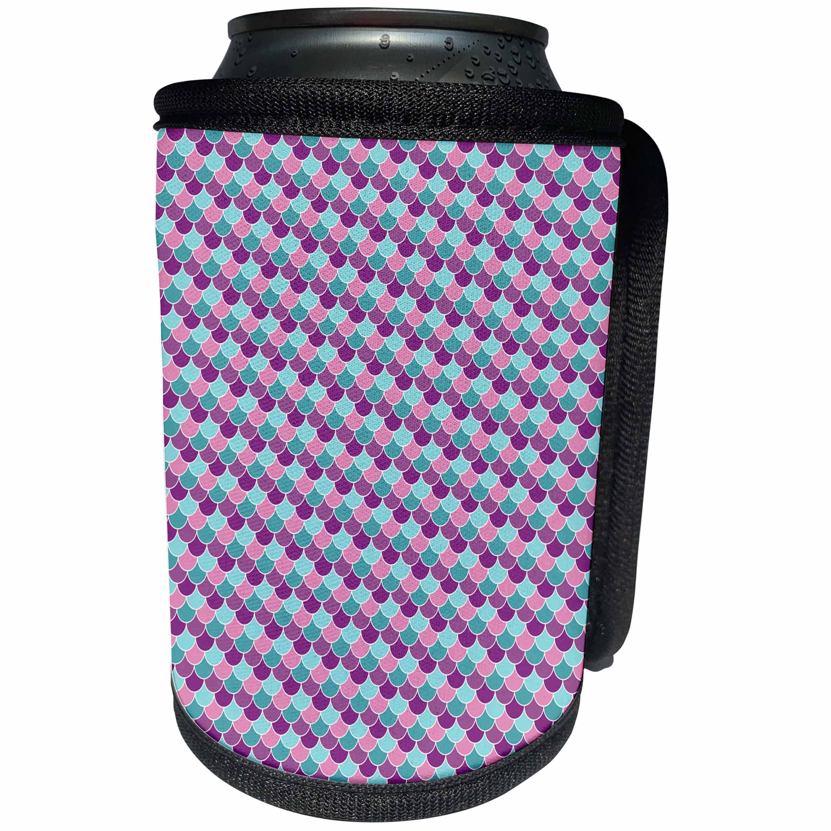 3dRose Anne Marie Baugh - Patterns - Pink, Purple, and Light Blue Mermaid Scallops Pattern - Can Cooler Bottle Wrap (cc_283238)