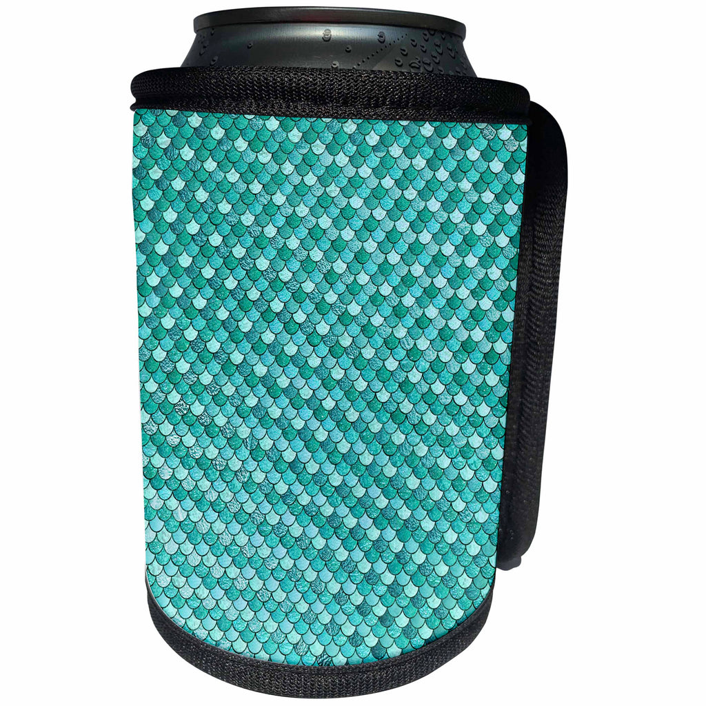 3dRose Anne Marie Baugh - Patterns - Aqua Green Pearlized Mermaid Scallops Pattern - Can Cooler Bottle Wrap (cc_283240)
