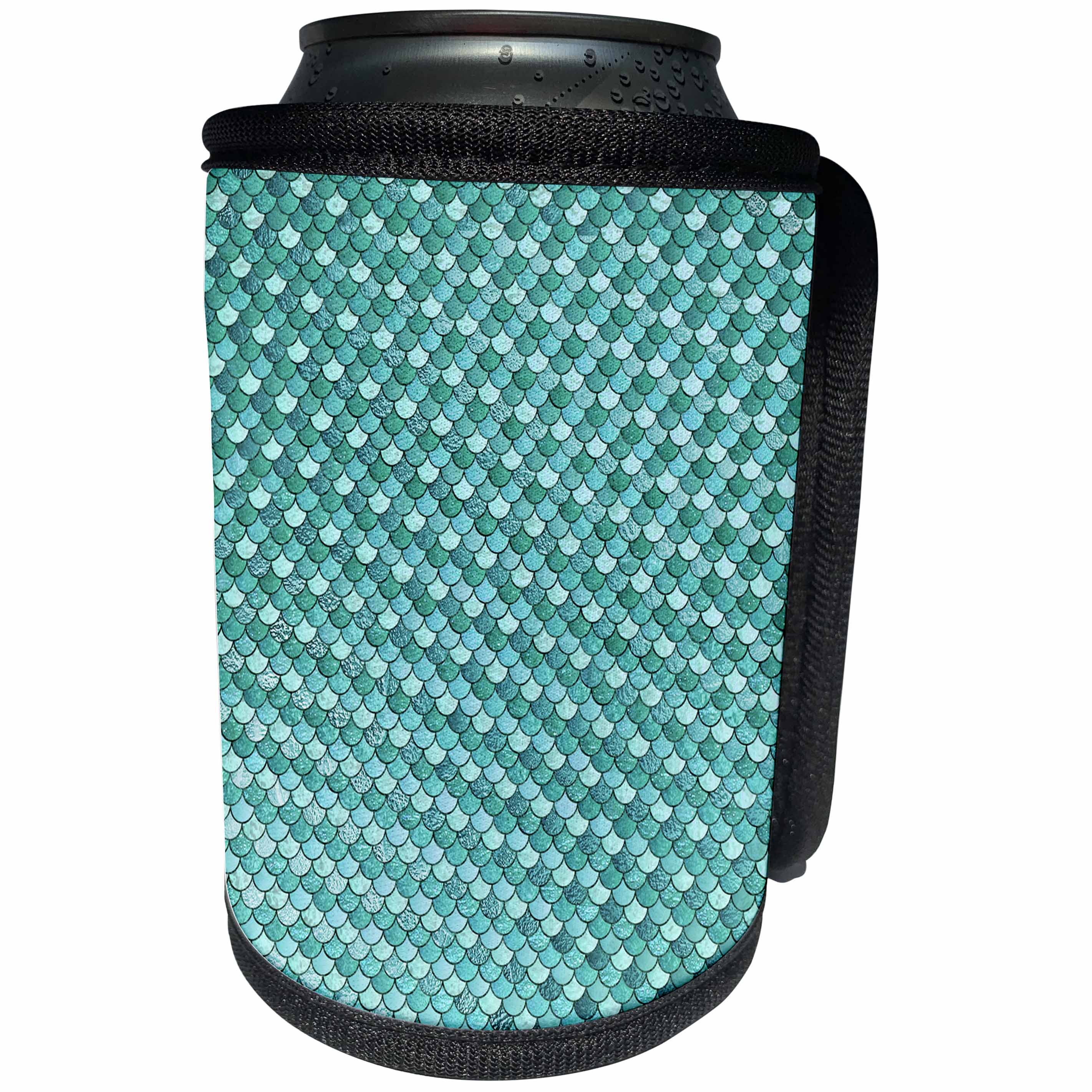 3dRose Anne Marie Baugh - Patterns - Aqua Green Pearlized Mermaid Scallops Pattern - Can Cooler Bottle Wrap (cc_283240)