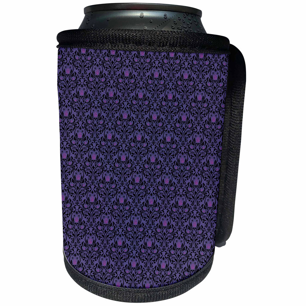 3dRose Anne Marie Baugh - Patterns - Elegant Purple and Black Diamond Pink Rose Damask - Can Cooler Bottle Wrap (cc_283257)