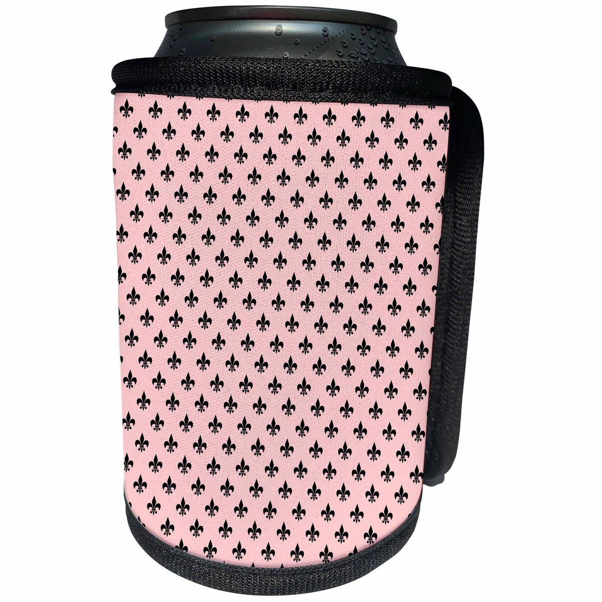 3dRose Anne Marie Baugh - Patterns - Chic Black and Pink Fleur De Lis Pattern - Can Cooler Bottle Wrap (cc_283269)