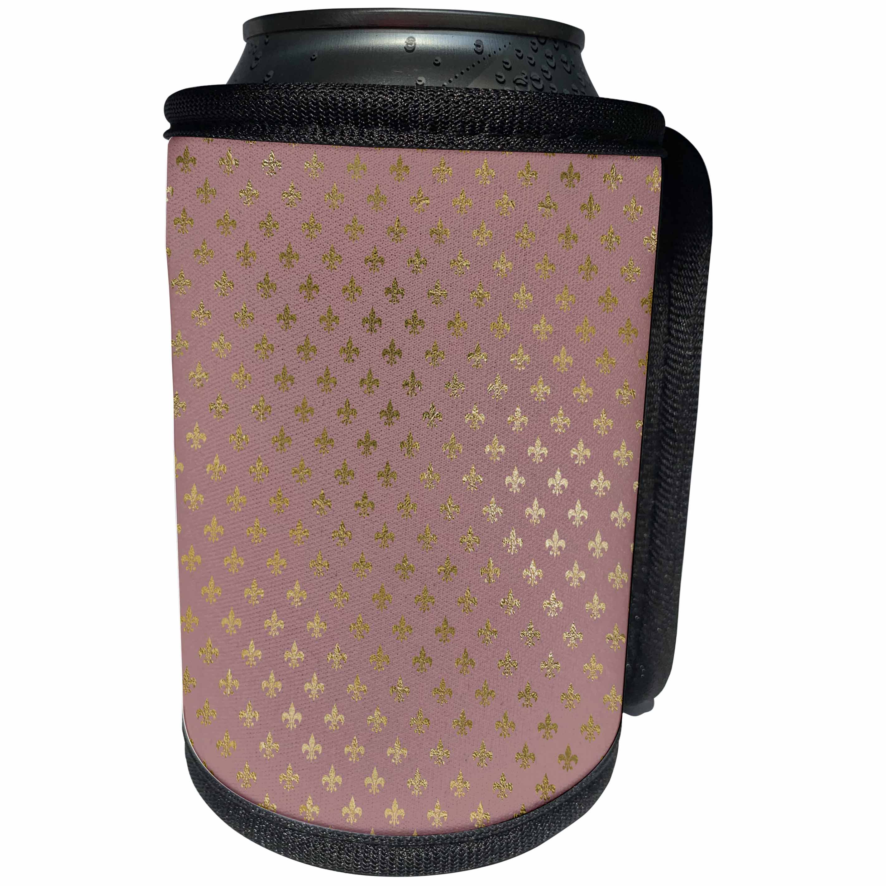 3dRose Anne Marie Baugh - Patterns - Glam Faux Gold Fleur De Lis On Pink Pattern - Can Cooler Bottle Wrap (cc_283270)