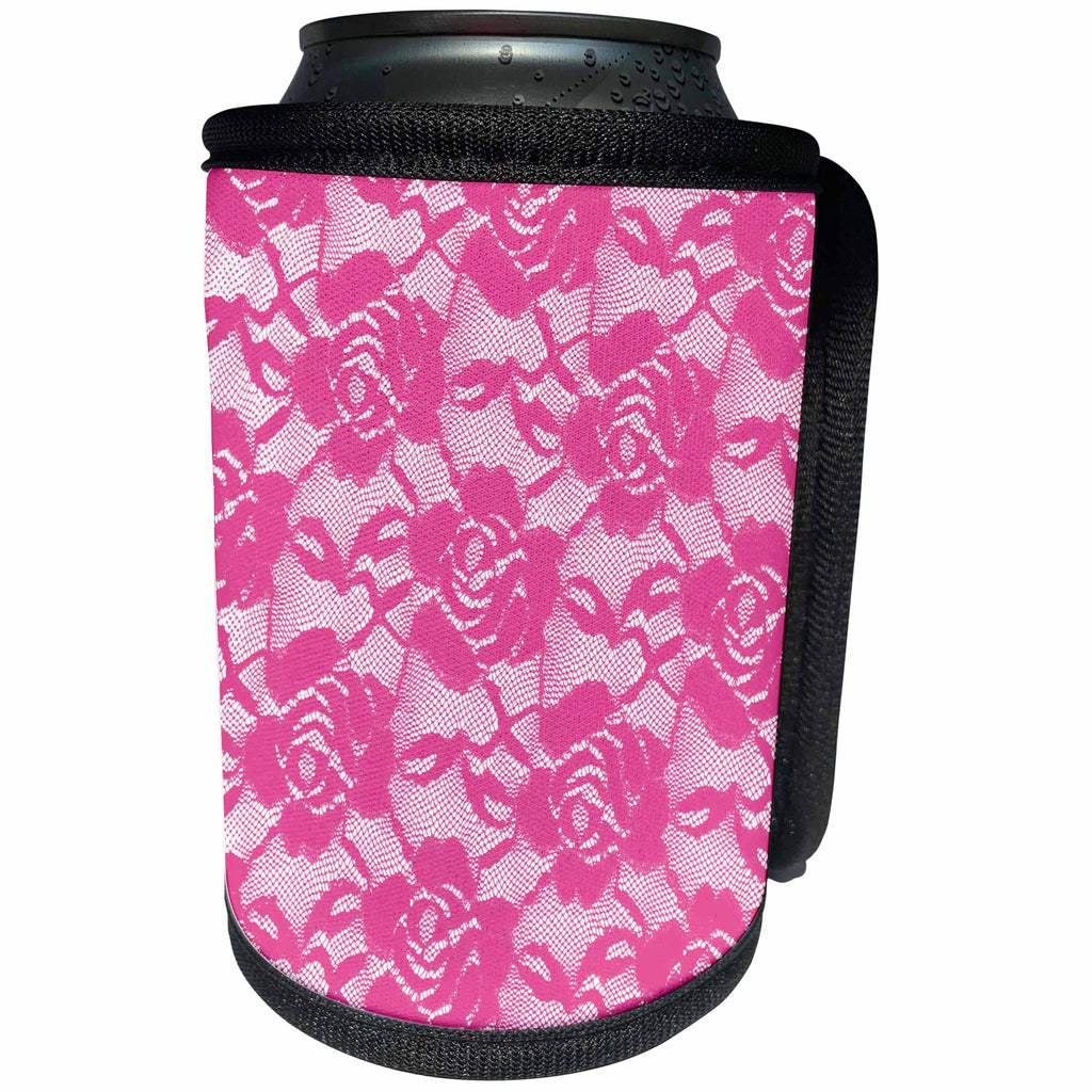 3dRose Anne Marie Baugh - Textures - Faux Printed Pink Rose Lace Effect - Can Cooler Bottle Wrap (cc_283289)