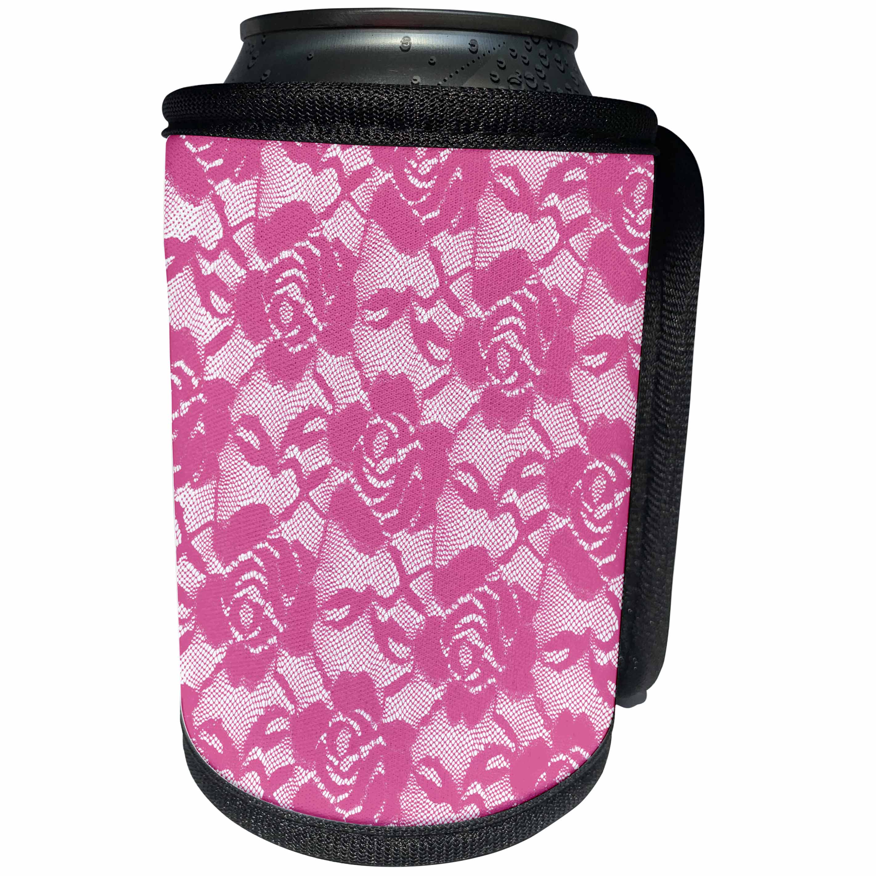 3dRose Anne Marie Baugh - Textures - Faux Printed Pink Rose Lace Effect - Can Cooler Bottle Wrap (cc_283289)