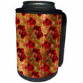 3dRose Anne Marie Baugh - Patterns - Pretty Red Rose and Butterfly On A Faux Gold Background Pattern - Can Cooler Bottle Wrap (cc_283291)